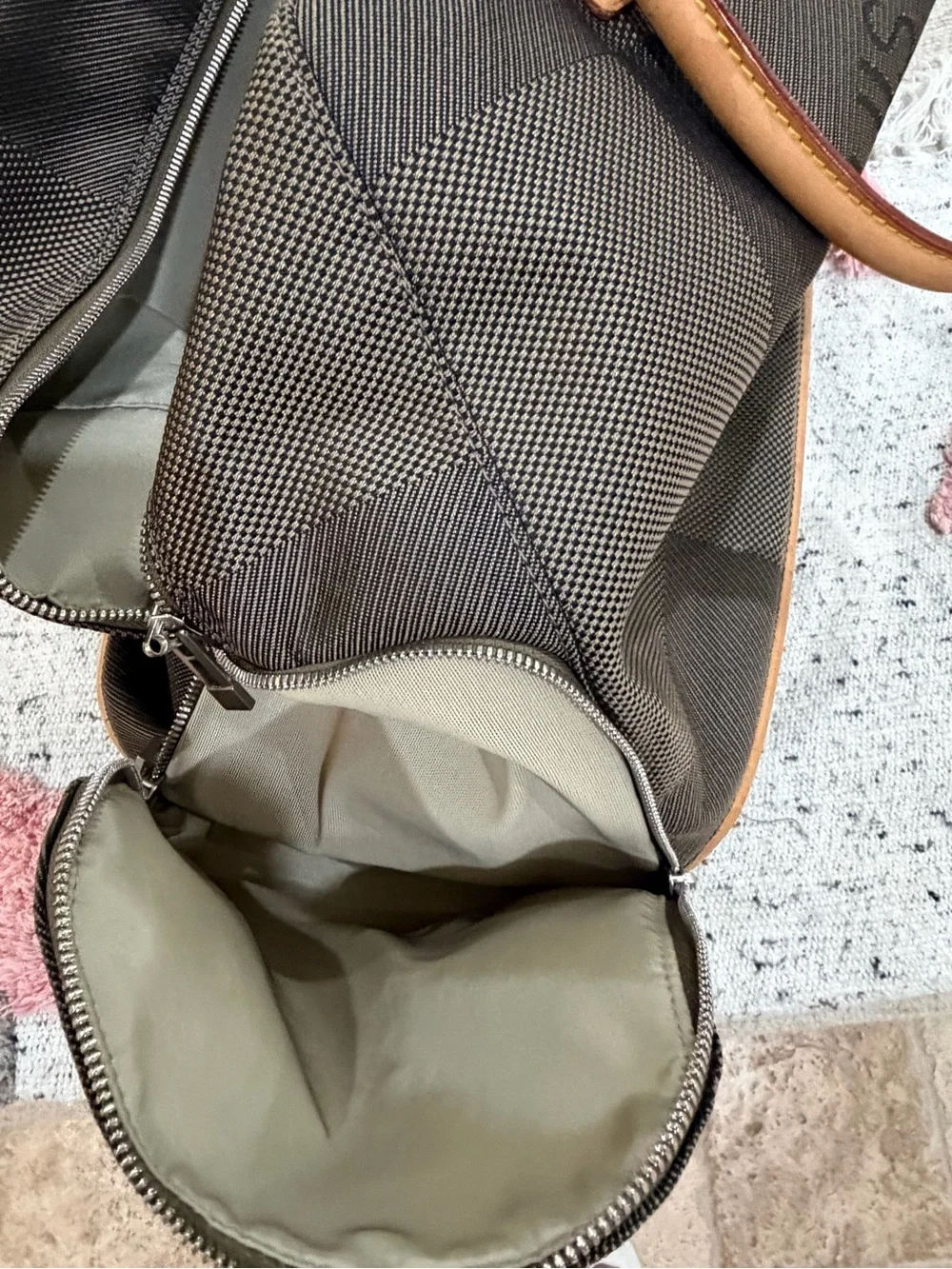 Louis Vuitton Brown Checkerboard Duffel with Tan Leather Handles
